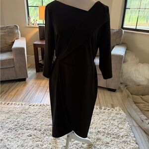 Calvin Klein Black Asymmetrical Wrap Dress for Work with no belt